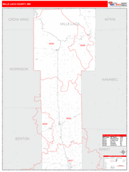 Mille Lacs County, MN Wall Map Red Line Style